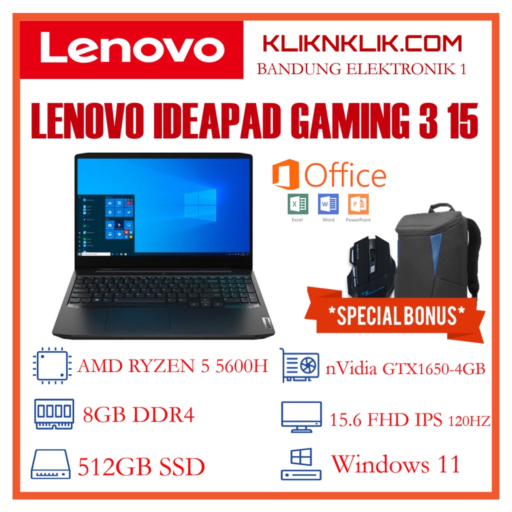 LAPTOP GAMING LENOVO IDEAPAD GAMING 3 15 AMD RYZEN 5000 SERIES BLACK
