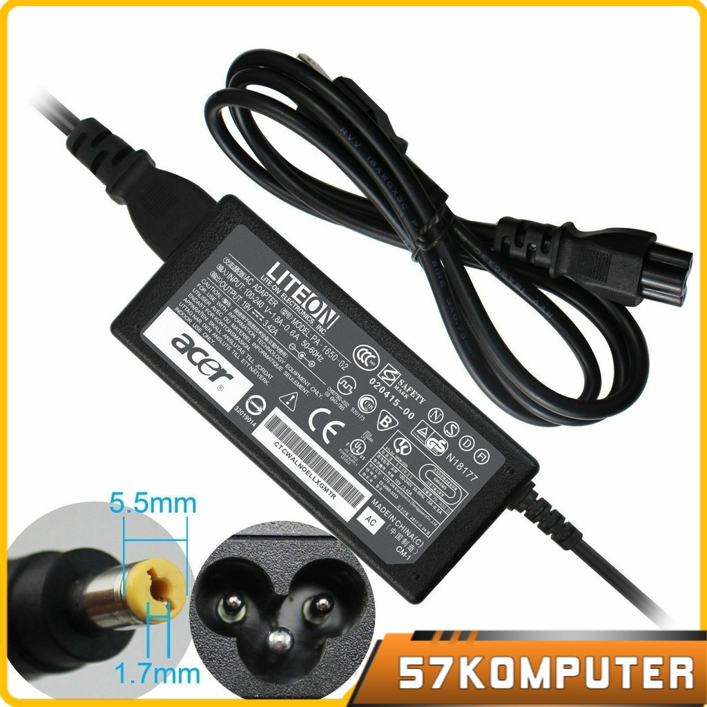 Charger Adaptor Laptop Untuk Acer Aspire E15 A315 V3 A515 F15 V3 R3 E1 E3 ES1 A114 ES1-512 ES1-432 ES1-531 ES1-533 V5 V7 E5-573 E1-532 E1-731 F5 19V 3.42A ChromeBook C720 C720P R11 R13 CB3 CB5 C730E C731 C738T C740 Acer Aspire One Cloudbook A01-131 A01-43