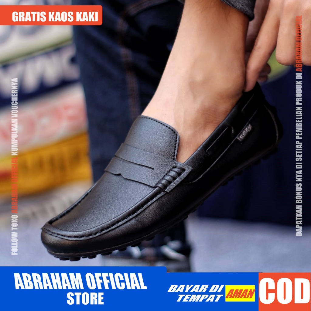 ABRAHAM Sepatu Casual Slip On Kerja Slop Hitam Pria