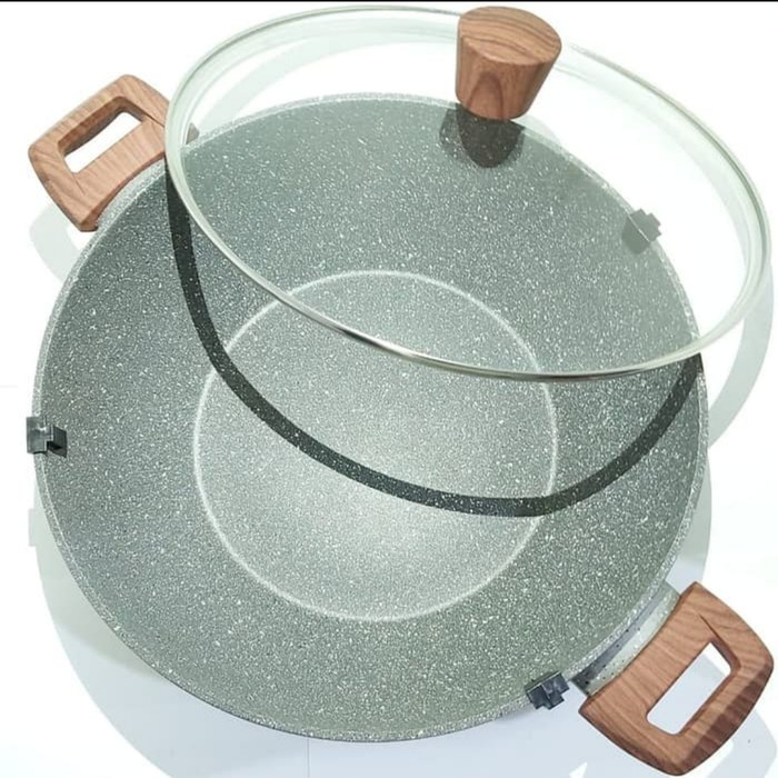 Cypruz Kuali Wajan Panci Marble Granit Tutup Kaca Induksi 30Cm _Art