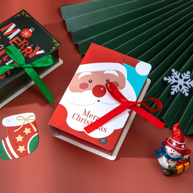 1Pcs Christmas Book Shape Boxs Gift Bag Candy Box