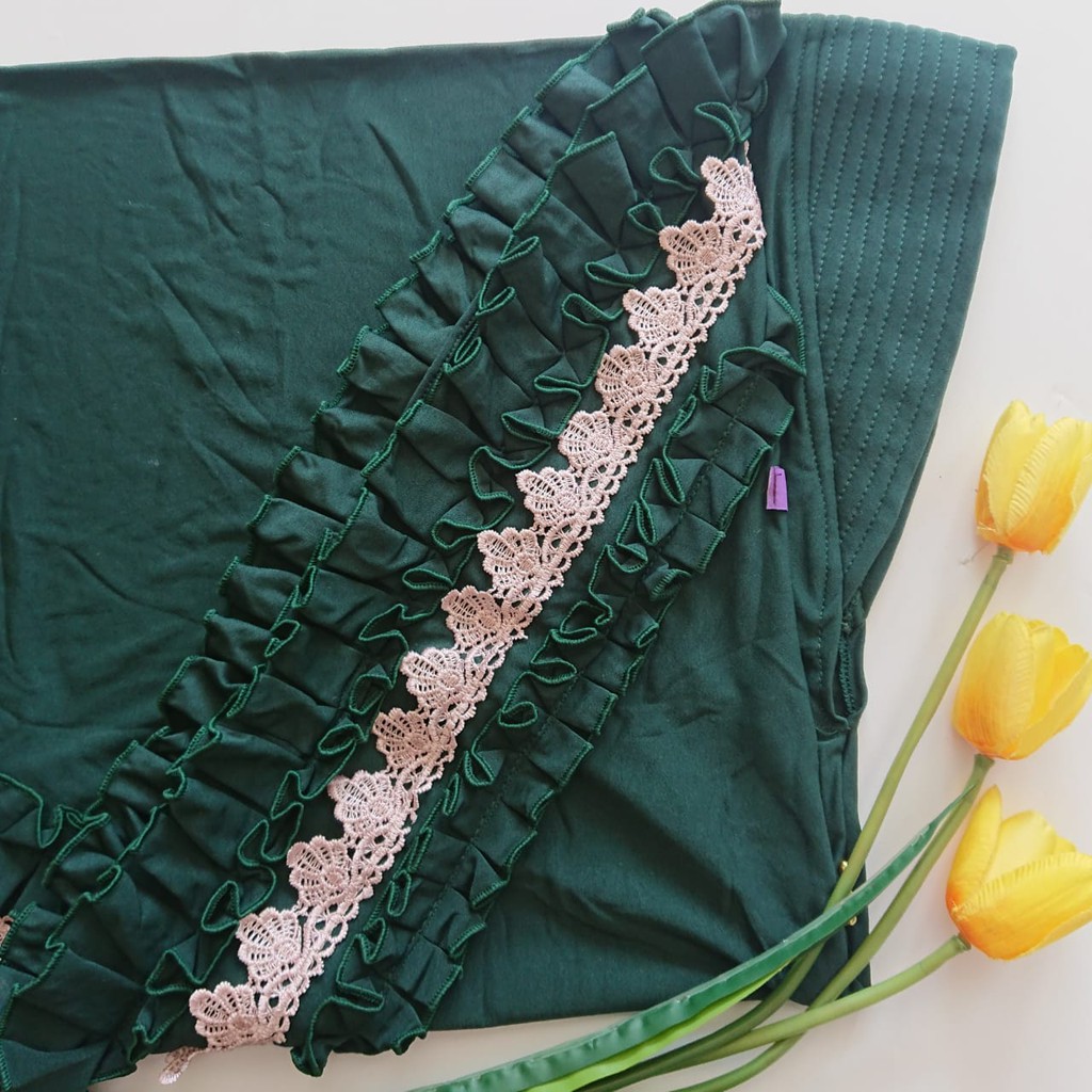 Jilbab Instan Rempel Gotik Prada Premium/Hijab Harian Rempel Depan Jersey Super Premium Daura-Hijau tua