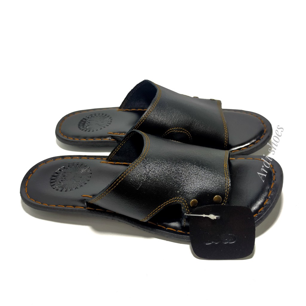 Sandal Kulit Pria Slop Santai Sendal jepit Cowok Dewasa Casual Murah slop hitam