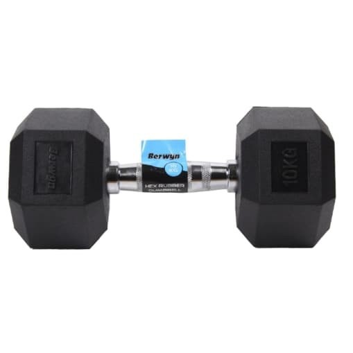 BERWYN 10KG HEXAGONAL RUBBERISED DUMBBELL / DUMBELL (LAPISAN KARET)