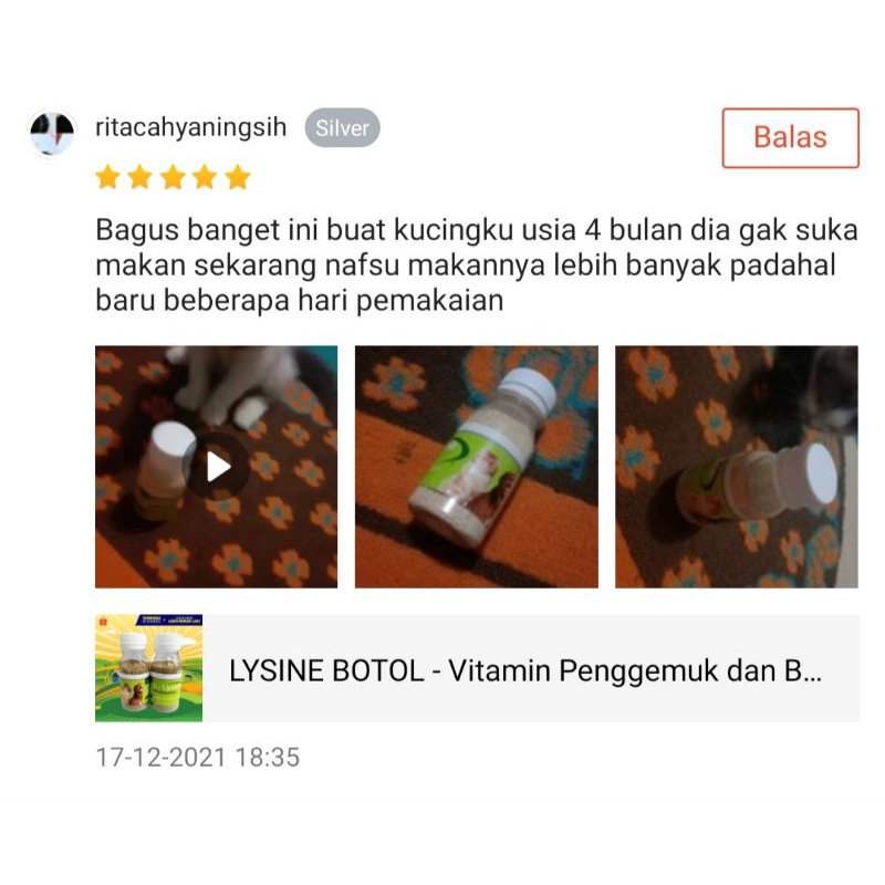 LYSINE BOTOL - Vitamin Penggemuk dan Bulu Kucing Penumbuh Bulu Kucing Pelebat Bulu Obat Bulu Rontok