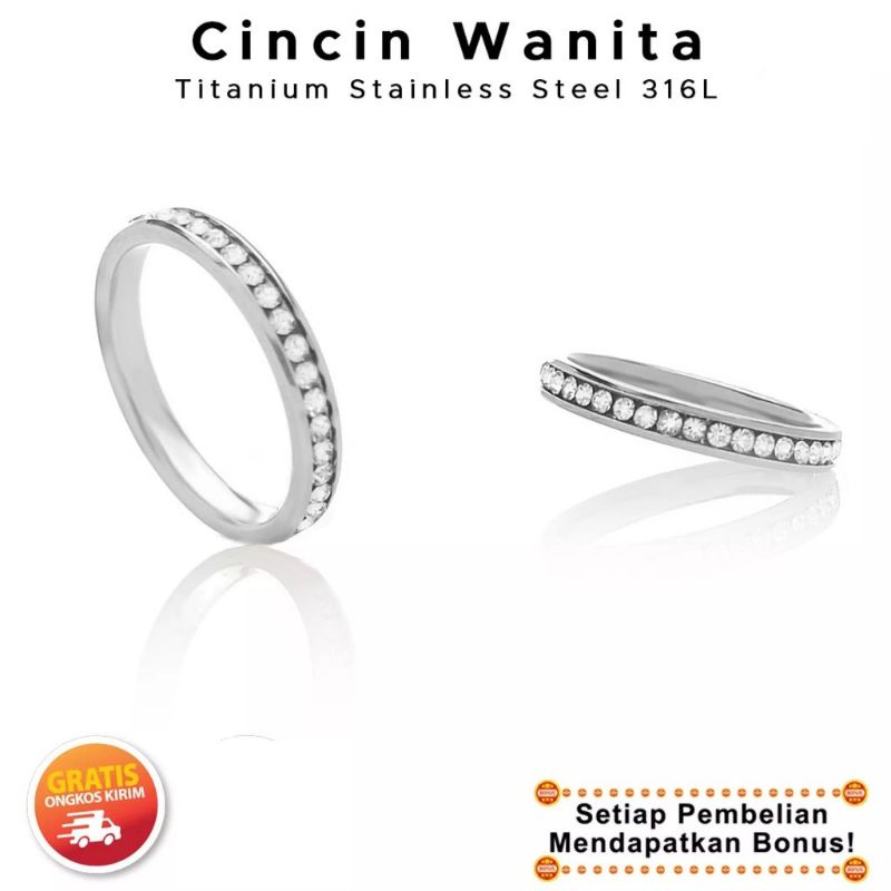 Cincin Wanita Titanium Tipis Silver Remaja Dewasa Perak Anti Karat Berlian Korea Keren Terbaru 2021