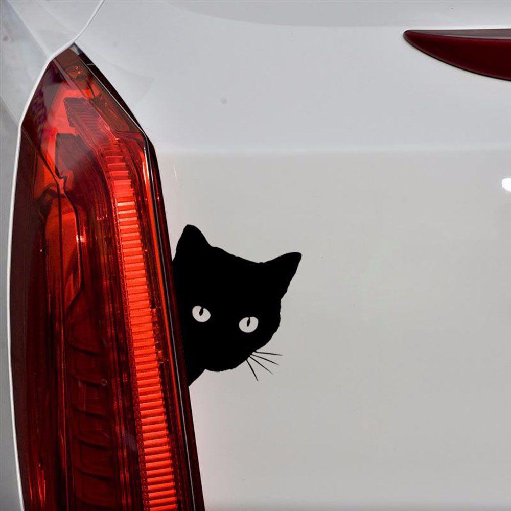 Lanfy Stiker Mobil Wajah Kucing Hitam Mengintip Reflektif Otomotif Decal