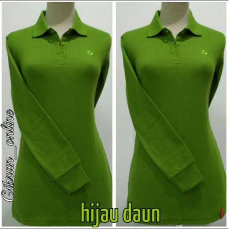 KAOS POLOSHIRT WANITA LENGAN PANJANG HIJAU DAUN