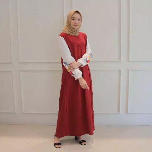 [ TERMURAH ] MARISA BORDIR | GAMIS TERBARU | BUSANA MUSLIM | DRESS MAXI | PRODUK TERBARU-Maroon