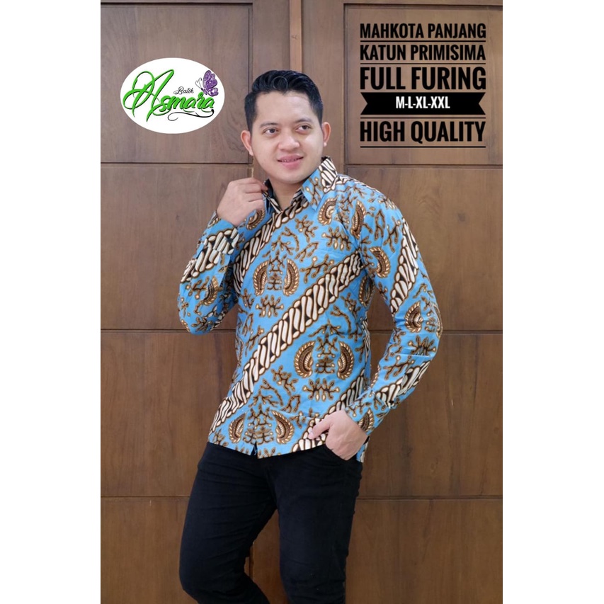 MAHKOTA ASMARA BATIKSOLOAMANAH KEMEJA BAJU BATIK PRIA SOLO LENGAN PANJANG PENDEK LAPIS FURING ATASAN BATIK PREMIUM MODERN KATUN HALUS PEKSI JIWO KENCONO UNGU GIYANDRA IJO SUJIWO KLASIK MAJALAYA AKAR PUTIH KAWUNG SEJAGAT PANCASONA BIRU TIRTA KUNING TIRTA