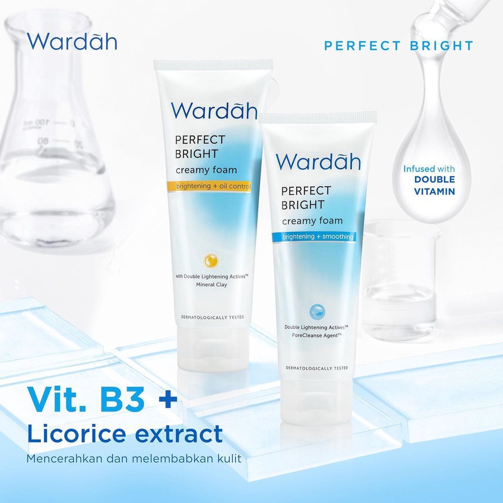 ❤️GROSIR❤️ KEMASAN BARU !!! Wardah Perfect Bright Creamy Foam Bright + Smooth Glow 100ml (BIRU)