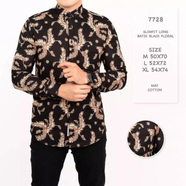 Credomenstore 7752 Kemeja Batik Pria Lengan Panjang Navy Floral