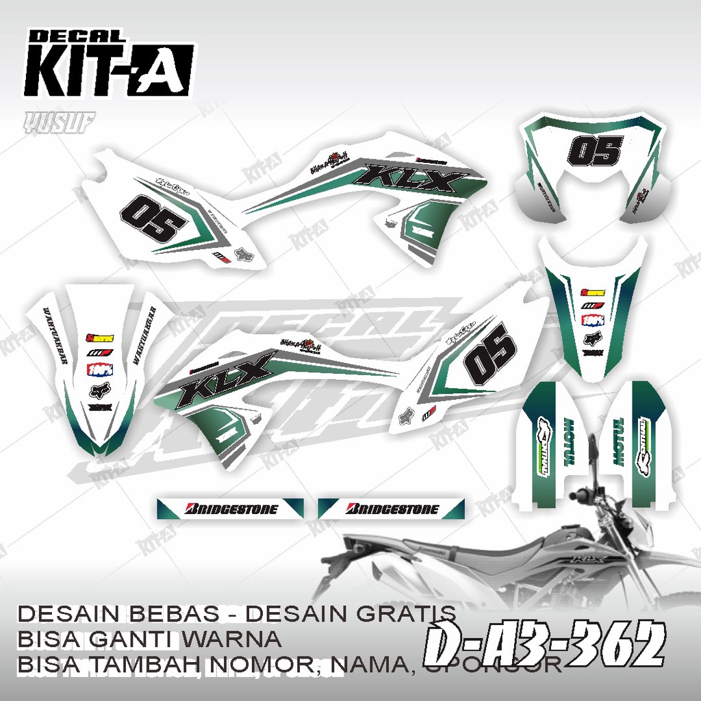 Decal kawasaki KLX 150 BF MOTIF RACING SIMPLE PUTIH HIJAU