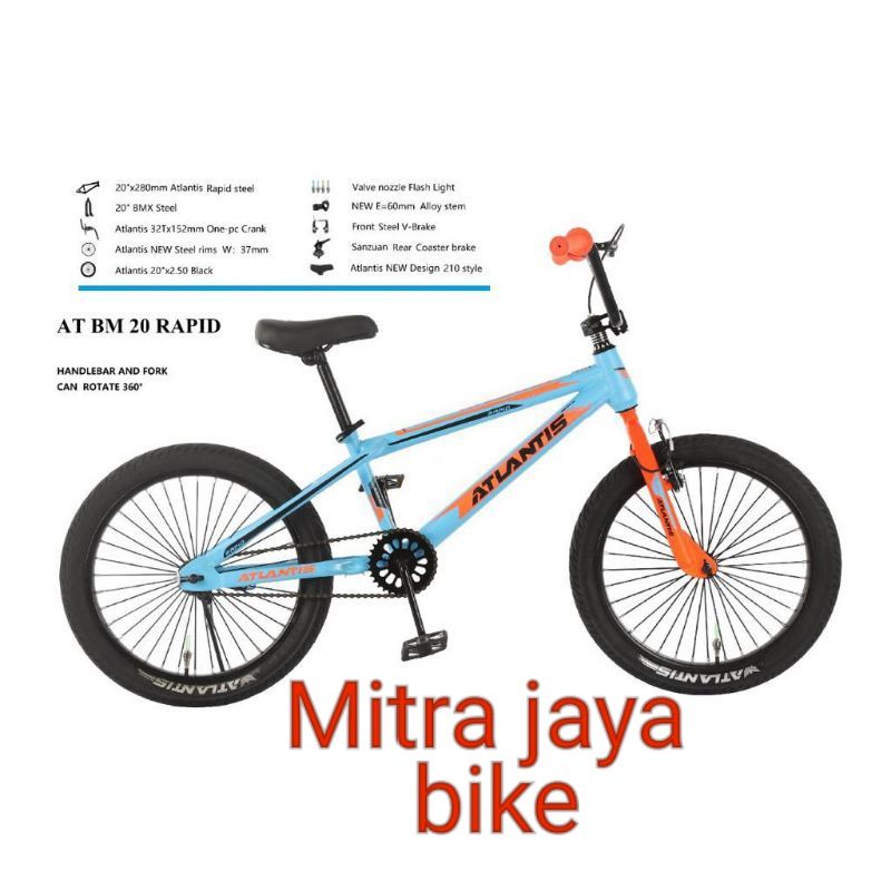 Sepeda BMX 20" Atlantis Ban jumbo  Rem Torpedo(Coaster Hub) dan stang putar 360"