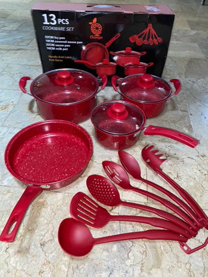 Panci Set Lengkap Teflon Warna Cookware Frypan Saucepan Milkpot Free Spatula 6pcs