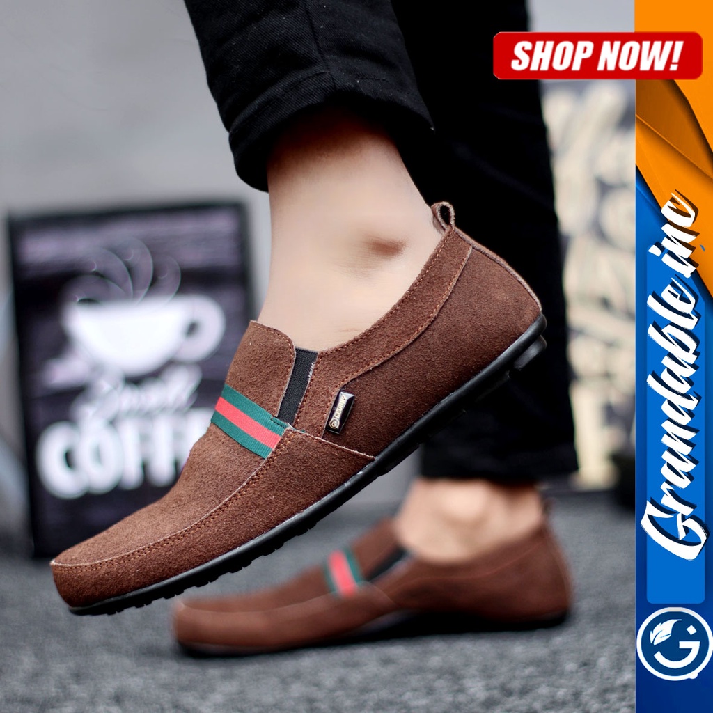 Sepatu Slip On Casual Formal Slop Keren Santai Kulit Suede Asli Garut Pria Yomi