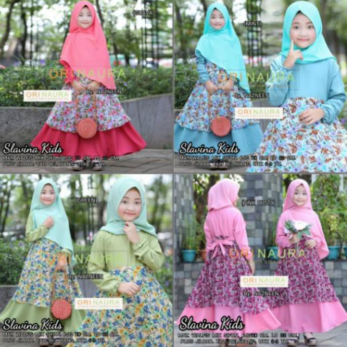 Gamis Anak Wanita Terbaru Slavina Kids Original Naura Plus Jilbab