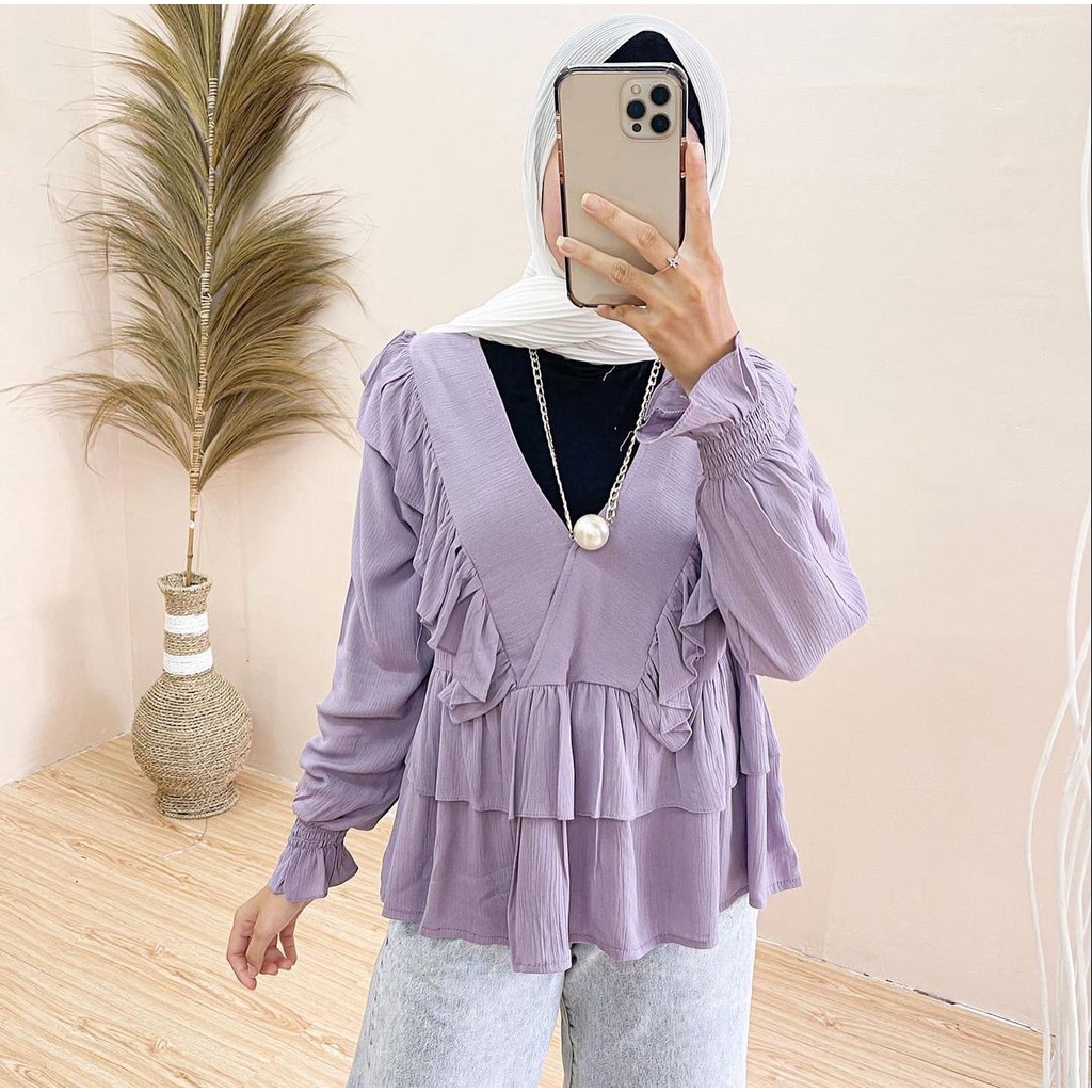 1KG MUAT 5PCS | OLIVER BLOUSE RUFFLE RAYON CRINCKLE PREMIUM HITS OOTD SELEBGRAM FASHION GROSIR