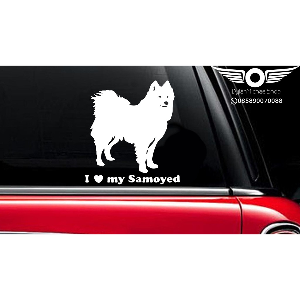 Stiker Mobil dog I love my Samoyed Rear Car Sticker Anjing Kaca 14cm