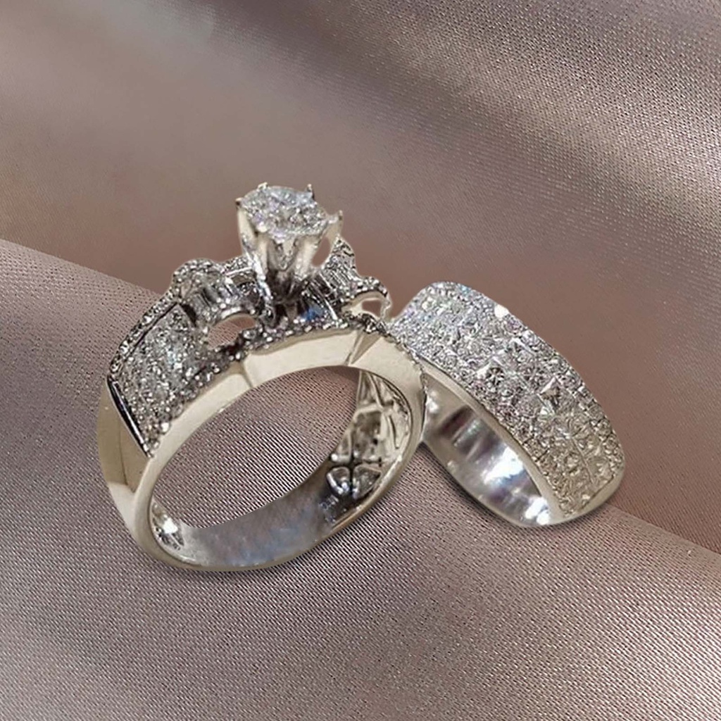 Hu Hu Hu Hu Hu Alat Bantu Pasang Kacamata♡ 2pcs / Set Cincin Pasangan Bahan Alloy Hias Berlian Imitasi Untuk Pernikahan