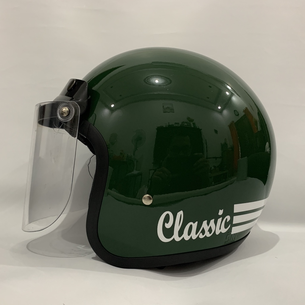 Jual Helm Bogo Classic Hijau Army Glossy Polos Solid Pilih Datar Cembung Smoke Clear Helem Nuvo