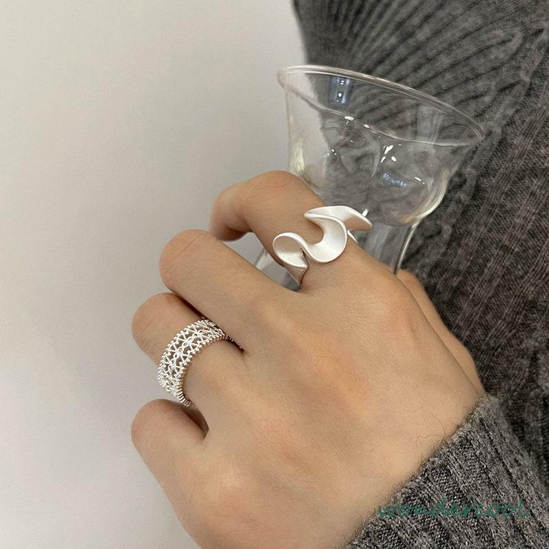 Cincin Renda Zirkon Gelombang Matte Pembukaan Cincin Sederhana Wanita yang Dapat Disesuaikan-Won