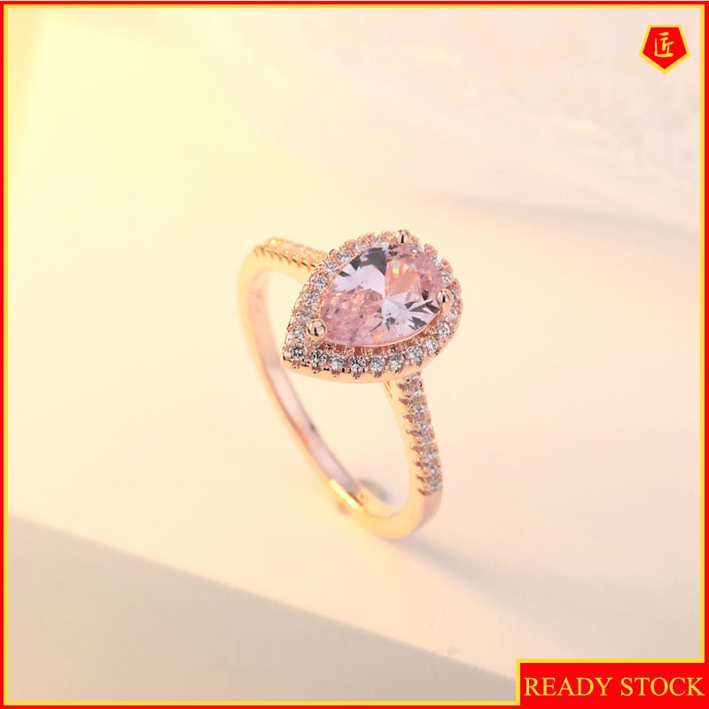 [Ready Stock]Women's Luxury Rose Gold Inlaid Pink Crystal Ring