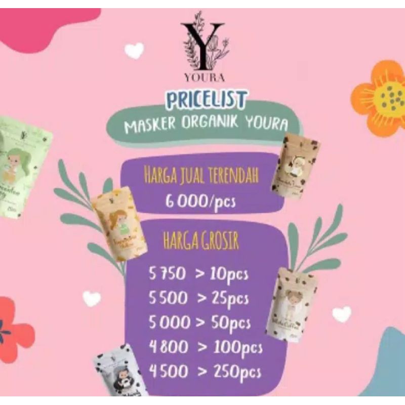 (BELI 5PCS GRATIS KUAS MASKER)MASKER ORGANIK OAT NHM PREMIUM BY YOURA /MASKER WAJAH BPOM BY YOURA