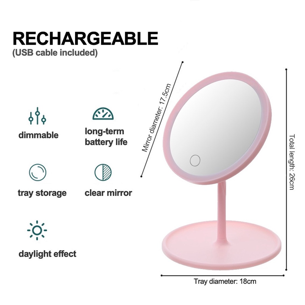 T&amp;Y Cermin LED Touch Sensor Bulat Kaca Rias Make Up Mirror Led Light Zoom Touch Screen Aesthetics Portable Design Import Murah