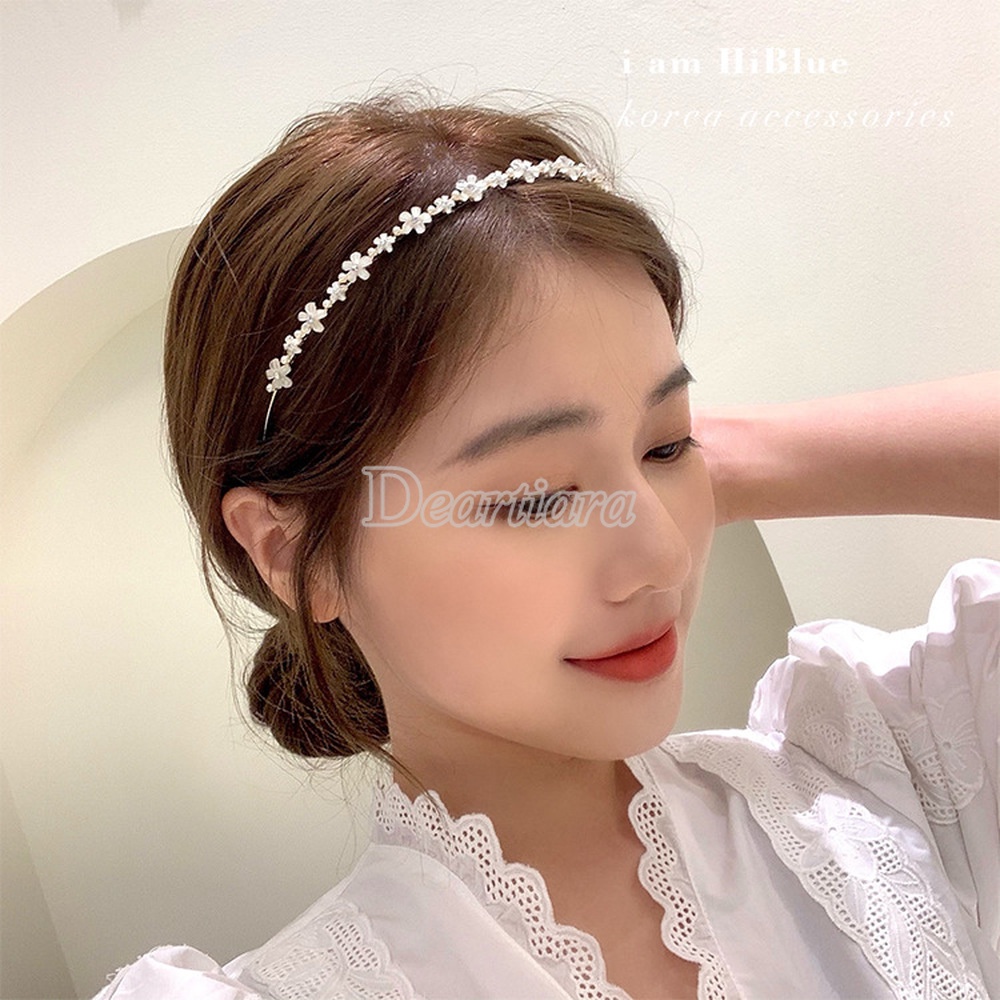 Headband Bentuk Bunga Aksen Kristal Untuk Aksesoris Rambut Wanita