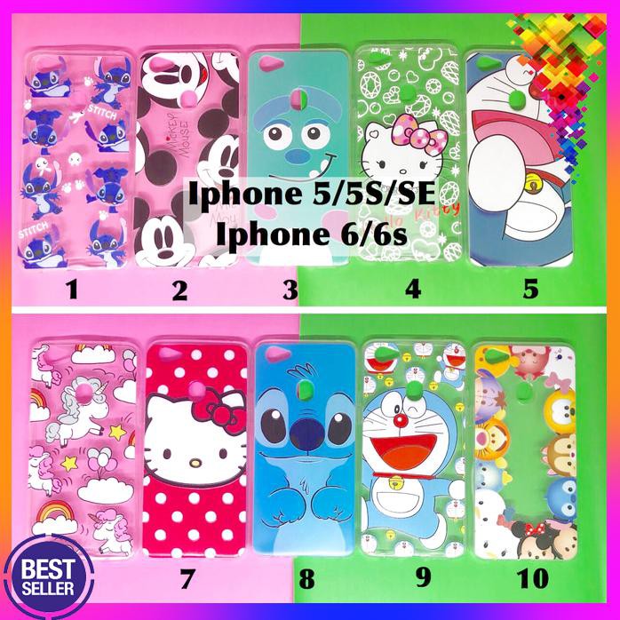 softcase casing lucu imut disney silikon Iphone 5 5S SE 6 6s kitty stitch doraemon