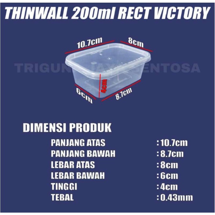 Thinwall 200 ml Rectangle Persegi Food Container Tempat Makan Kotak