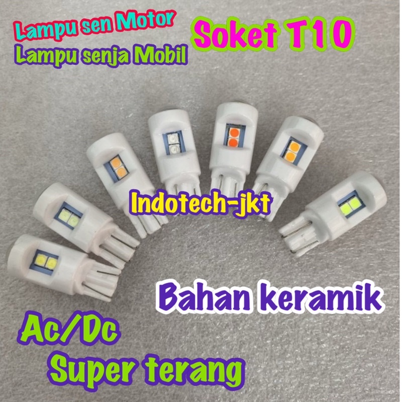 Lampu Senja Sein Motor Mobil T10 12 Volt Nyala Diam 6 Led Mika Putih