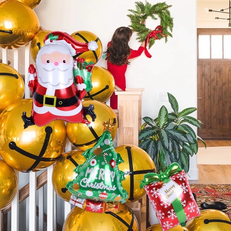 Balon Foil Desain Kartun Santa Claus Dan Pohon Natal Untuk Dekorasi Rumah