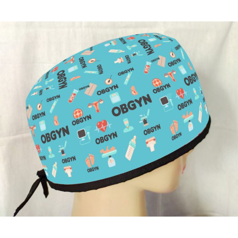 Topi Medis / Scrub Hat / Surgical Cap Printing Motif Bisa Custom Obgyn Scrub Blue