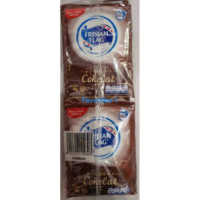 

Susu Kental Manis Bendera FRISIAN FLAG Cokelat 40 gr. 1 Pack Isi 6 Sachet