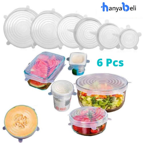 HanyaBeli Penutup Tempat Makanan Silikon Food Cover 6 in 1 Buah Elastis Stretch Kualitas TEBAL