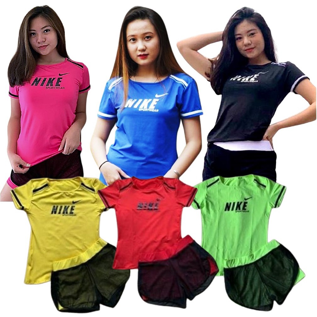 Pakaian Senam Wanita Setelan Kaos dan Celana Dance Sport Fitnes Zumba Gym Hotpant Nike
