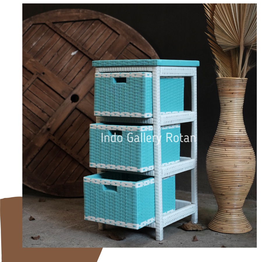 Rak Laci Susun 3 Atas Lemari Rotan Sintetis Ukuran Minimalis