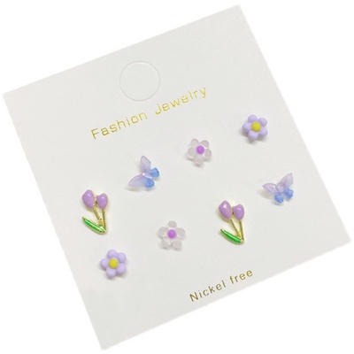 4 Pasang / Set Anting Stud Desain Bunga Butterfly Warna-Warni Gaya Korea Untuk Aksesoris Perhiasan Wanita