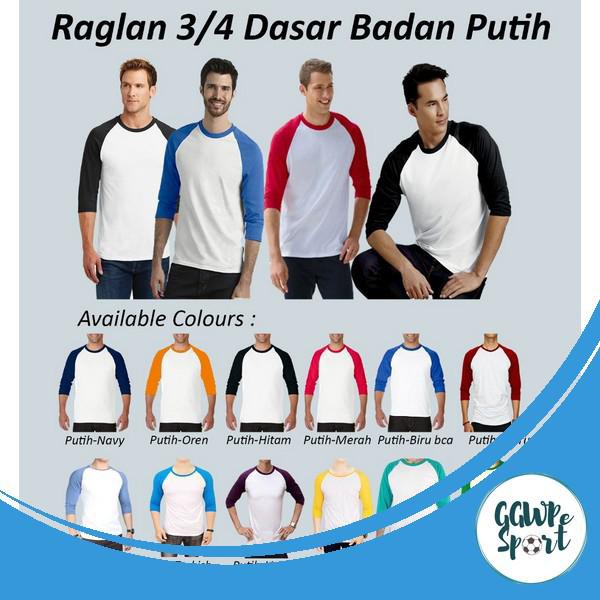 Kaos Raglan Wanita Pria Premium Cotton Combed 30S Putih Lengan Setengah Kualitas Jaminan Terbaik