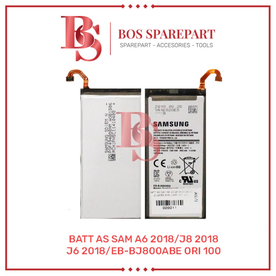 BATTERY AS SAMSUNG A6 2018/J8 2018/J6 2018/EB-BJ800ABE ORI 100/BATERAI / BATRE