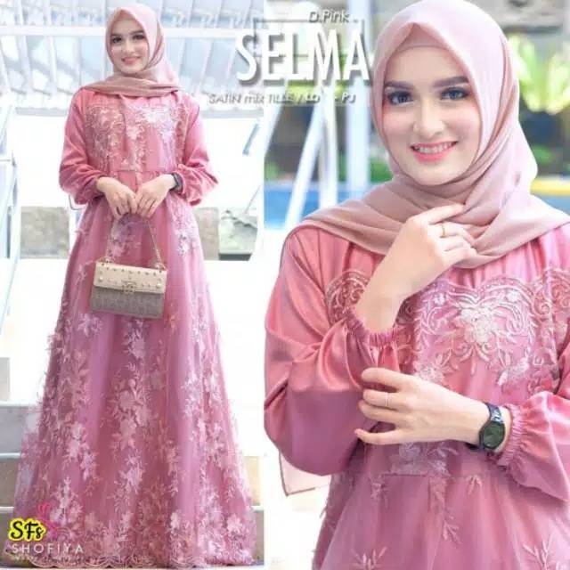Gamis mix brukat tile mutiara termurah 011