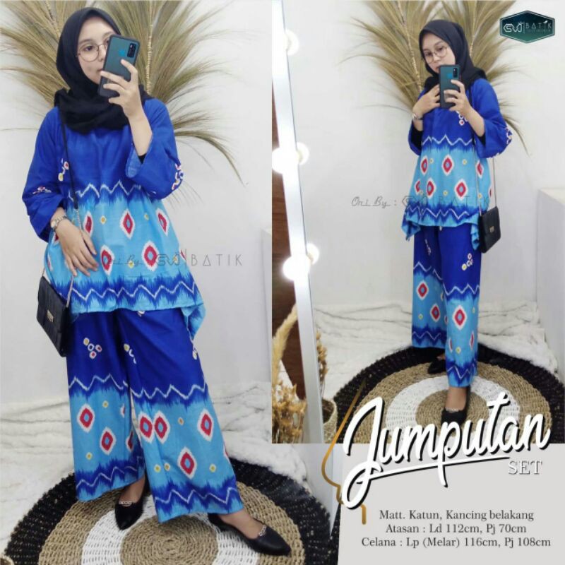 setelan atasan dan celana wanita jumputan