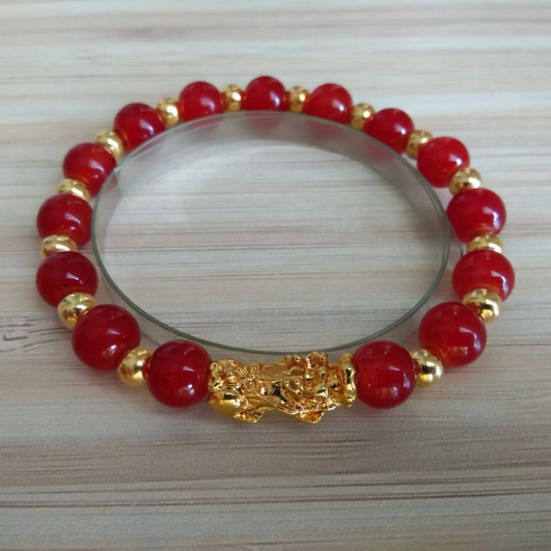 Gelang Batu Red Variasi Pixiu Mas (T)