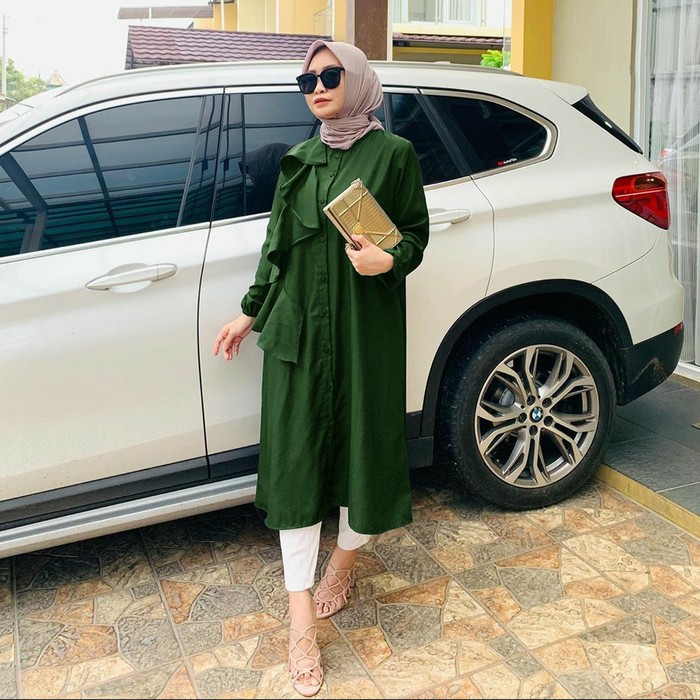 Tunik Wanita Remaja Kekinian Terbaru Katun Rayon Motif Adem dan jatuh Tunik Rample Radwah - Maroon