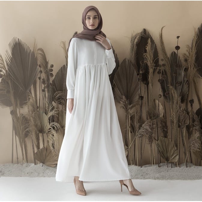 Gamis wanita terbaru 2022 Modern Gamis Syari Gamis wanita Putih Polos terbaru Gamis Putih Murah Gamis manasik haji-Allena