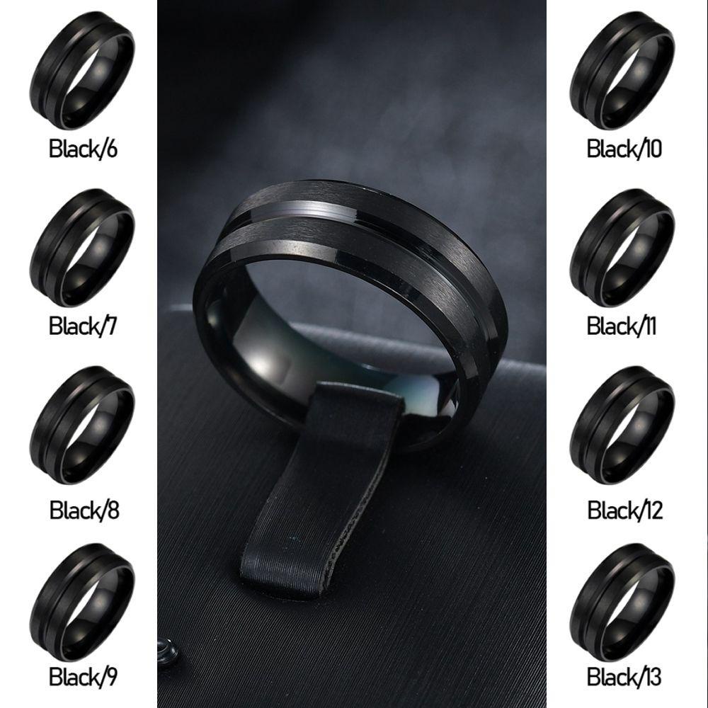 Cincin Nanas 8MM Hitam Perak Jari Perhiasan Fashion Matte Titanium Steel