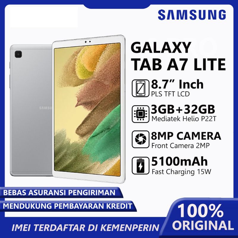 SAMSUNG GALAXY TAB A7 LITE T225 RAM 3/32GB GRS RESMI SEIN. FREE TEMPERED GLASS . SARUNG .ORIGINAL .grey.silver