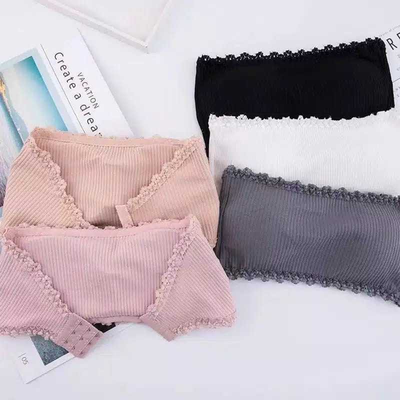 HC Bra Wanita Crop Top Bahan Halus Renda 6401 Bra Kait Simple Import Murah Bra Kemben Tanpa Tali-1